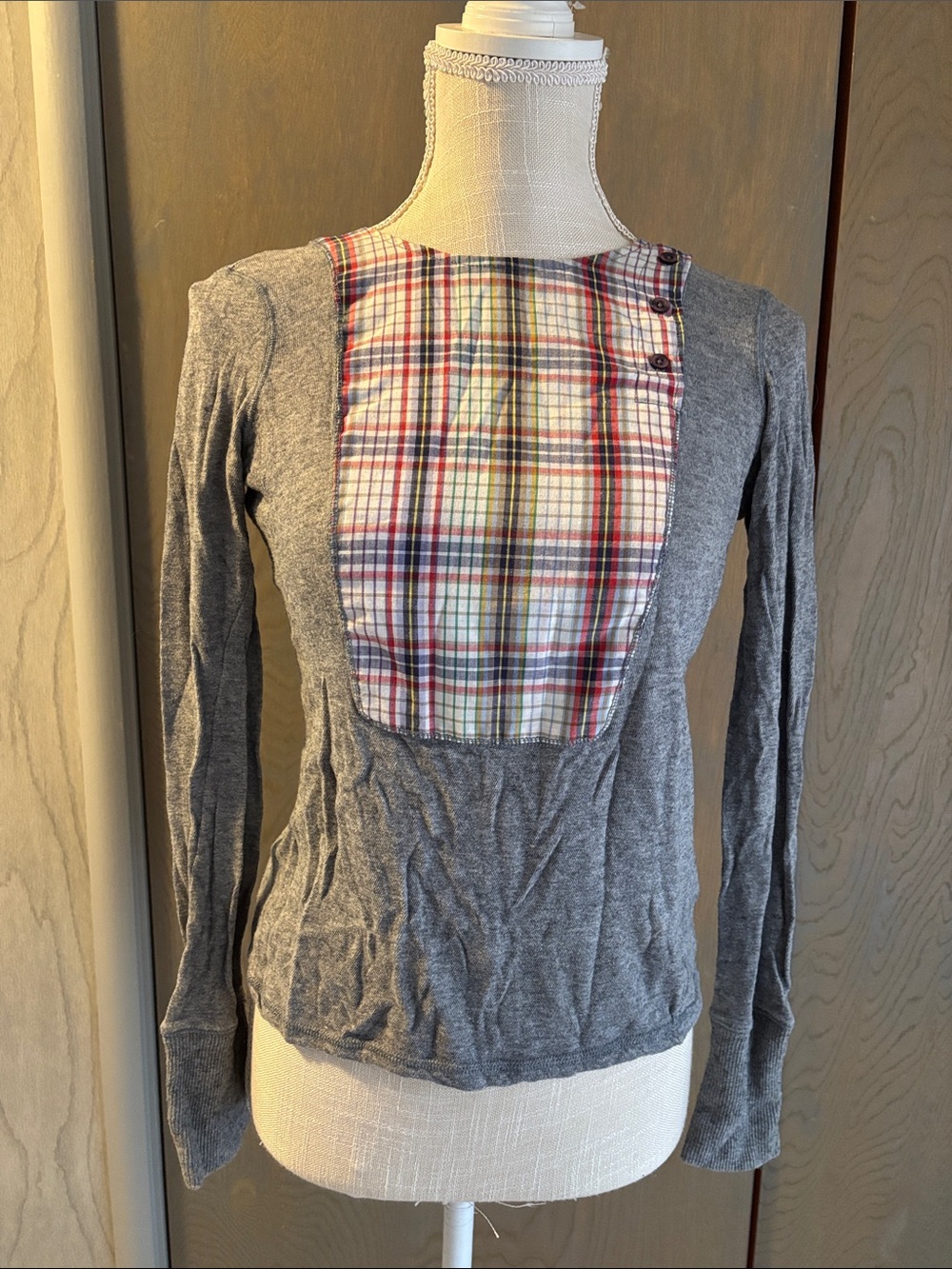 Urban Outfitters Ecote Top Shirt Long Sleeve Plaid Knit Fall Retro Hipster 2010